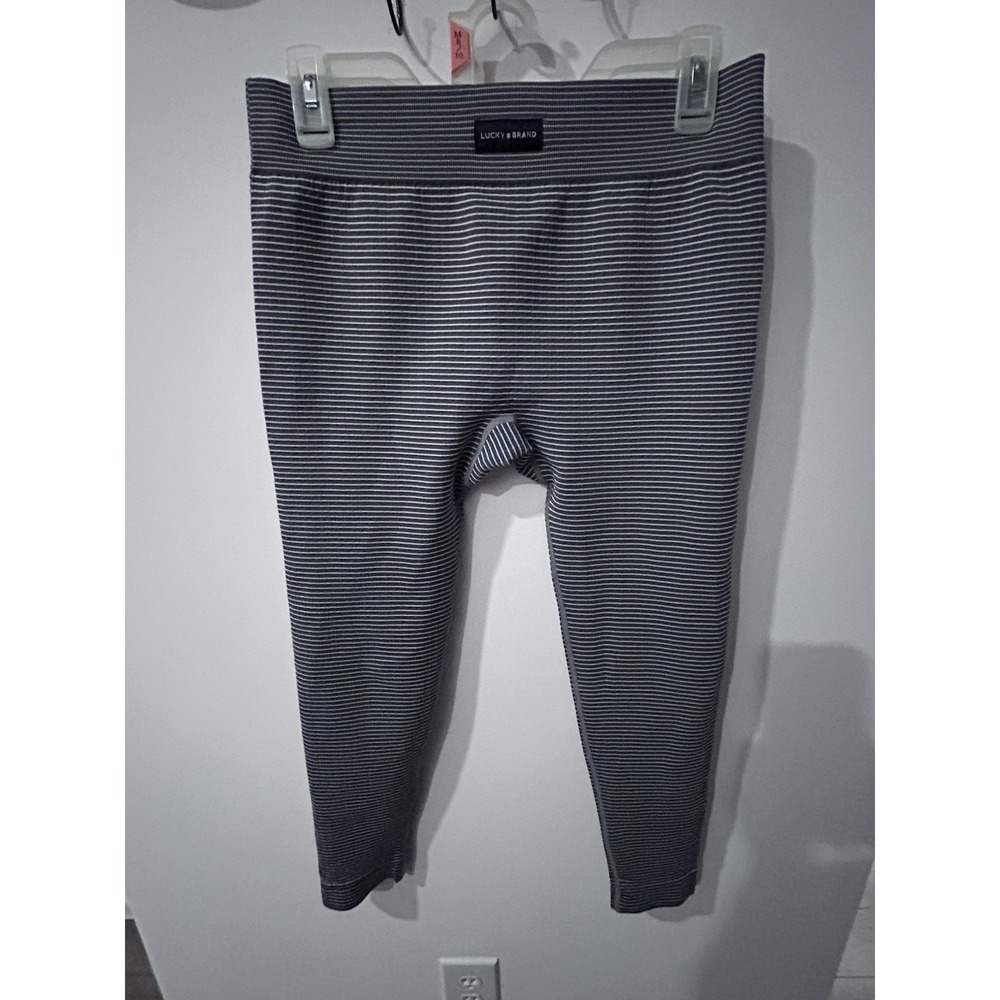 Lucky Brand Gray White Striped Leggings Women's Size M Knit Polyester Spandex